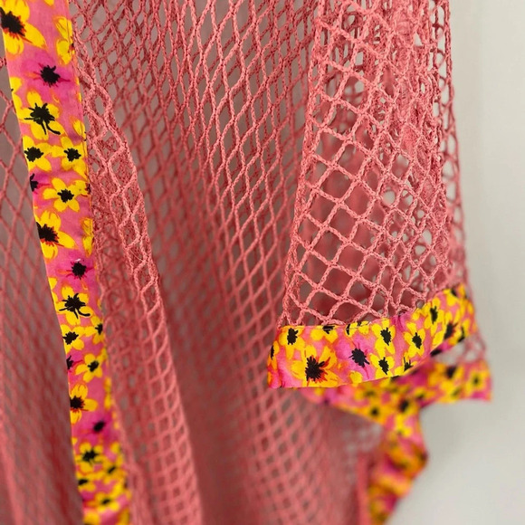 Steve Madden Open Weave Topper - Pink/Yellow Floral Mesh Kimono - NWT! - Picture 6 of 14